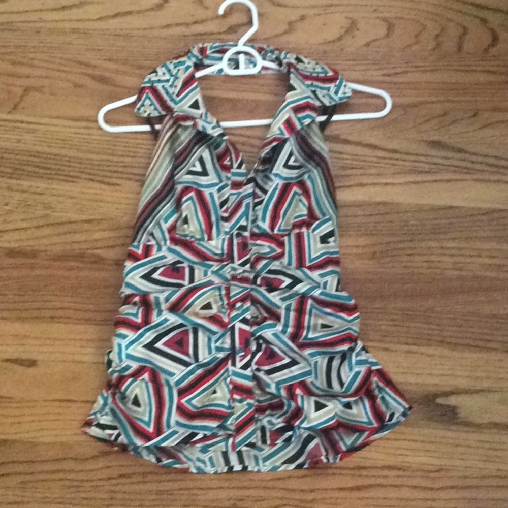Beautiful geometric halter top - red black teal